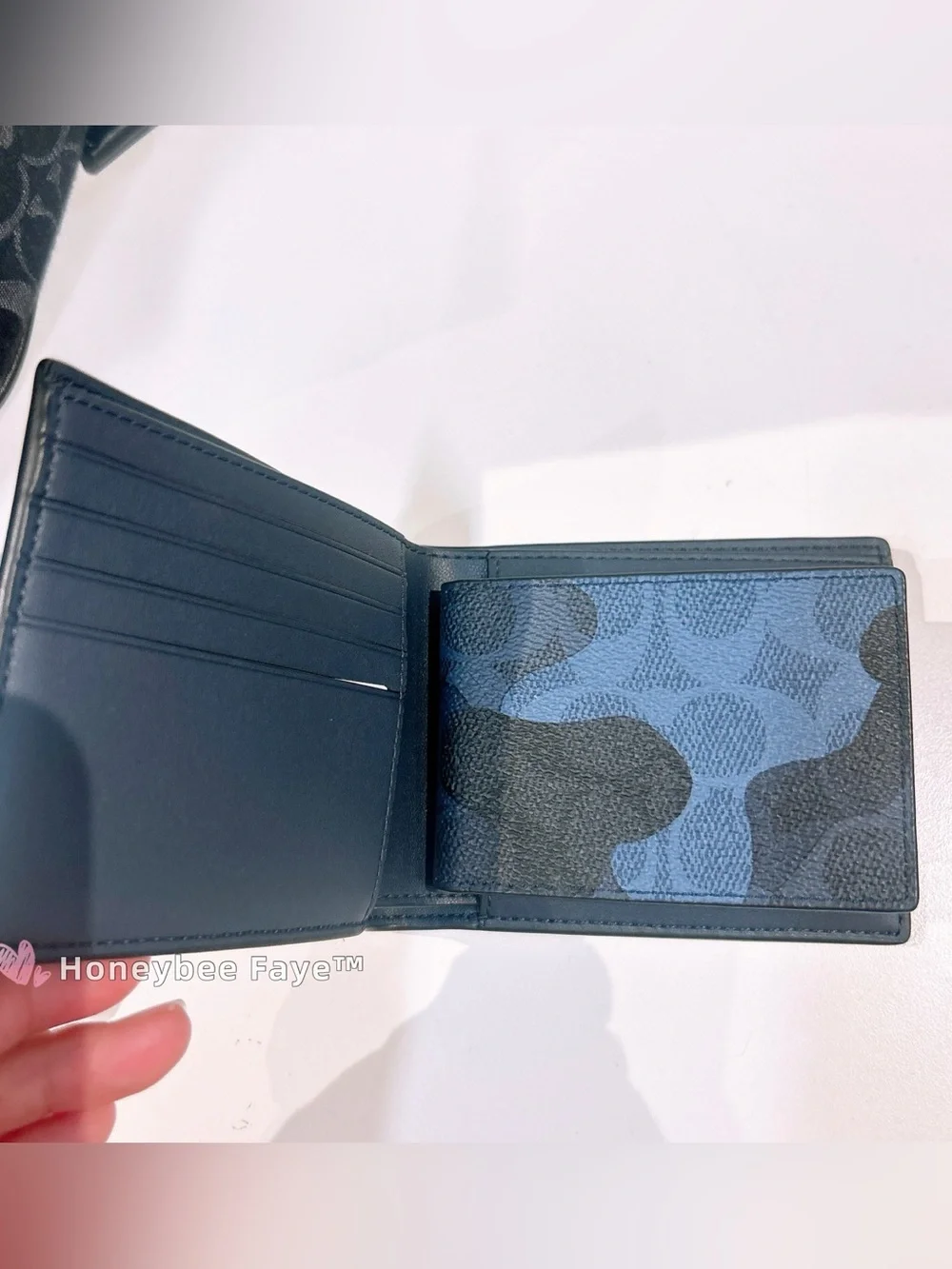 Coach Men's 3-in1 camo Blue and Black Camouflage Leather Bi-Fold Wallet